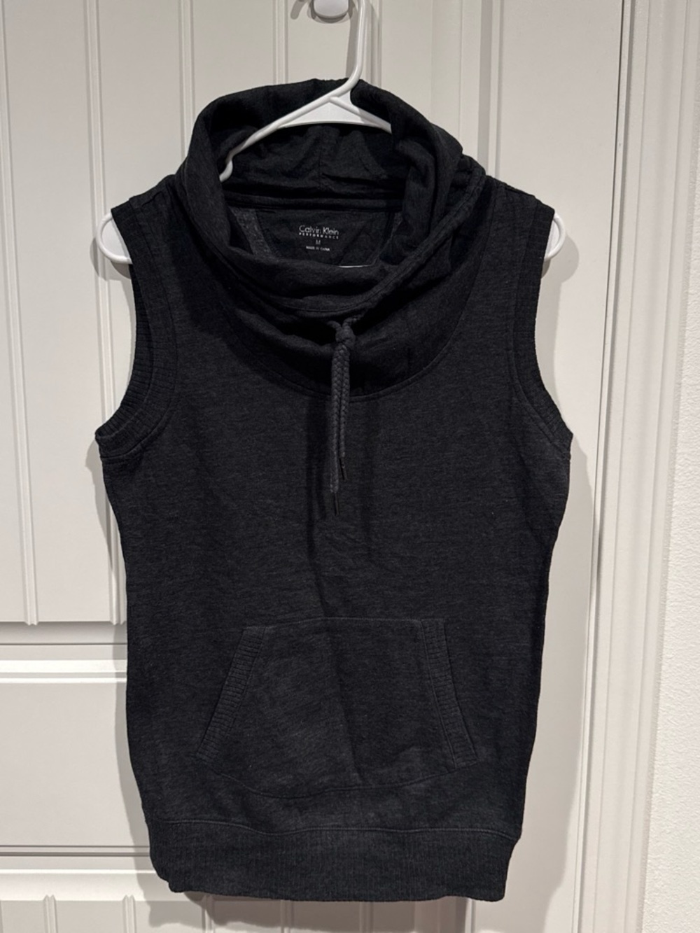 Calvin Klein Black Sleeveless Turtleneck Drawstring Sweater